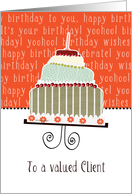 to a valued client, business happy birthday card, cake & candle card