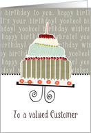 to a valued customer, business happy birthday card, cake & candle card