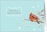 Merry Christmas in Welsh, red cardinal bird, watercolor painting card
