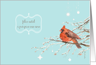 Merry Christmas in Portuguese, red cardinal bird, watercolor painting card