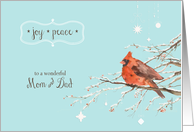 Merry Christmas to my Mom & Dad, red cardinal, watercolor card
