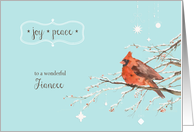 Merry Christmas to my fiancee card, red cardinal, watercolor card