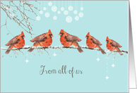 Merry Christmas from all of us, red cardinals, watercolor card