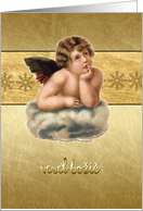 Merry Christmas in Slovenian, vintage angel, gold effect card