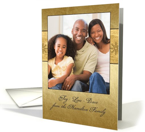 Christmas photo card, customizable, gold effect, snowflake card