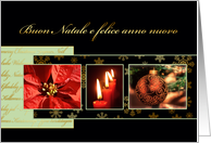 Merry Christmas in Italian, poinsettia, ornament, candles card