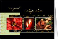 Merry Christmas to my step son, poinsettia, ornament, gold effect card