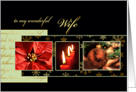 Merry Christmas to my wife, ornament, poinsettia, gold effect card