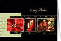 to my Pastor, Christmas card, gold effect, poinsettia, luke 2 card