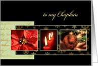 to my chaplain, Christmas card, gold effect, poinsettia, luke 2 card