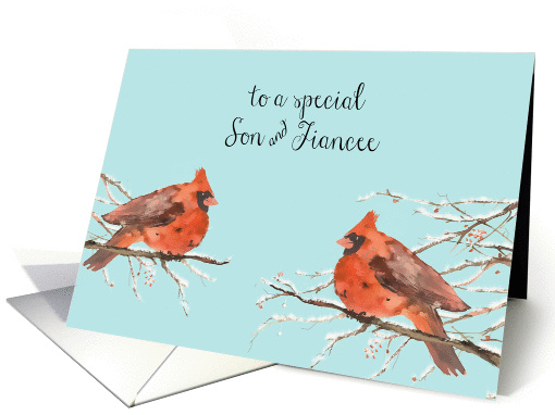 Merry Christmas to my son & fiancee, christmas card, cardinals card