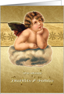 Merry Christmas to my daughter & family, gold effect, vintage cherub card