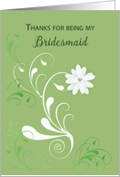 Bridesmaid Thank You with White Flower Swirl on Green card