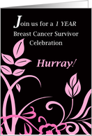 Invitation 1 One Year Breast Cancer Survivor Party Pink Black card