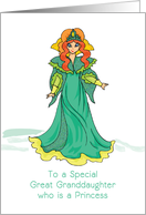 Great Granddaughter Princess Birthday Green Sparkly Look Dress Crown card