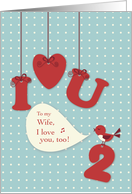 Wife I Love You Too Valentine Red Bird Hanging Symbols card