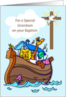 Grandson Baptism Congratulation Noahs Ark Cross and Dove card