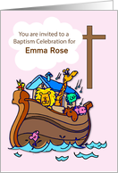 Girl Custom Name Baptism Celebration Invitation Noahs Ark card