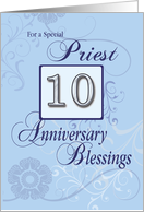 Priest 10th Year Anniversary Blue with Swirls Catholic card