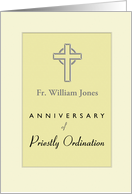 Priest Custom Name Anniversary of Ordination Yellow with Cross card