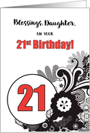 Daughter 21st Birthday Religious Swirls Red and Black card