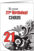 21st Birthday Custom Name Religious Swirls Red and Black card