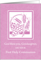 Goddaughter First Communion Pink with Grapes and Wheat card