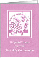 Triplets First Communion Pink with Grapes and Wheat card