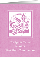 Twins First Communion with Pink Grapes and Wheat card