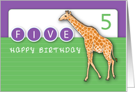 5th Birthday Giraffe Purple and Green card