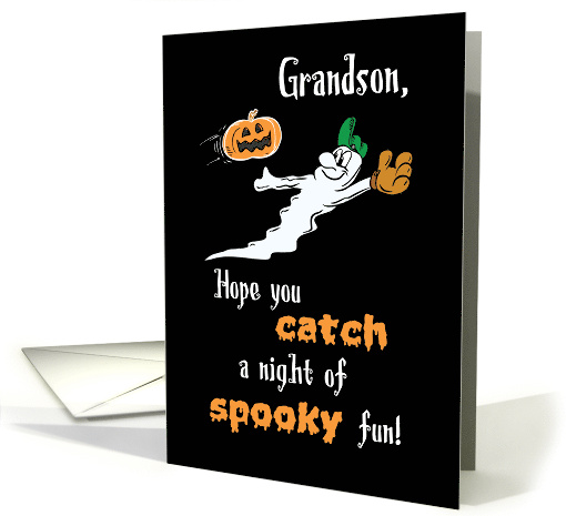 Grandson Halloween Baseball Ghost with Pumpkin card (1186064)
