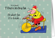 To Fitness Instructor Spinning Bike Exercising Humorous Christmas card