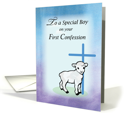 Boy First Confession with Lamb and Blue Cross card (1234074)