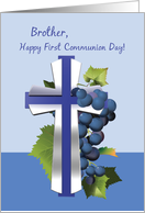 Brother First Holy Communion Blue and Silver Cross with Grapes card