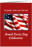 Armed Forces Day Event Invitation with American Flag on Red card