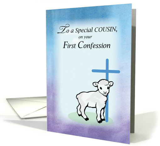 Cousin First Confession with Lamb and Blue Cross card (1308114)