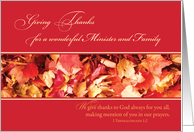 Minister and Family Thanksgiving Leaves Religious card