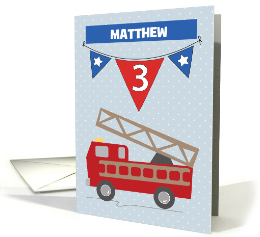 Custom Name Matthew 3rd Birthday Firetruck card (1342118)