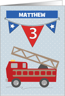 Custom Name Matthew 3rd Birthday Firetruck card