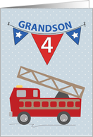 4th Birthday Grandson Firetruck card