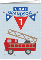 1st Birthday Great Grandson Firetruck card