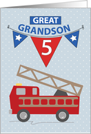 5th Birthday Great Grandson Firetruck card