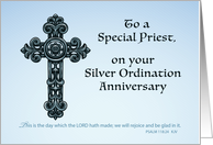 Priest Silver 25th Ordination Anniversary Ornate Cross card