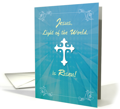 Easter Religious Cross and Rays on Teal card (1353654)