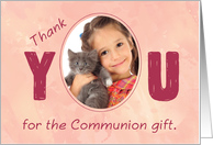 Communion Gift Thank You Photo Customizable Pink card