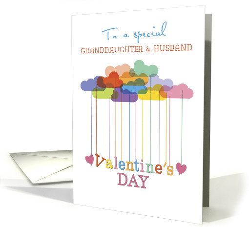 Granddaughter and Husband Valentine Rainbow Clouds and Hearts card