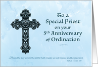 5th Ordination Anniversary Priest Ornate Cross card