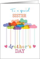 Sister Cute Mothers Day Rainbow Clouds and Hearts card