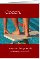 Thank You Mens Swim Coach Red as Swimmer is Ready card