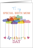 Birth Mom Cute Mothers Day Rainbow Clouds and Hearts card